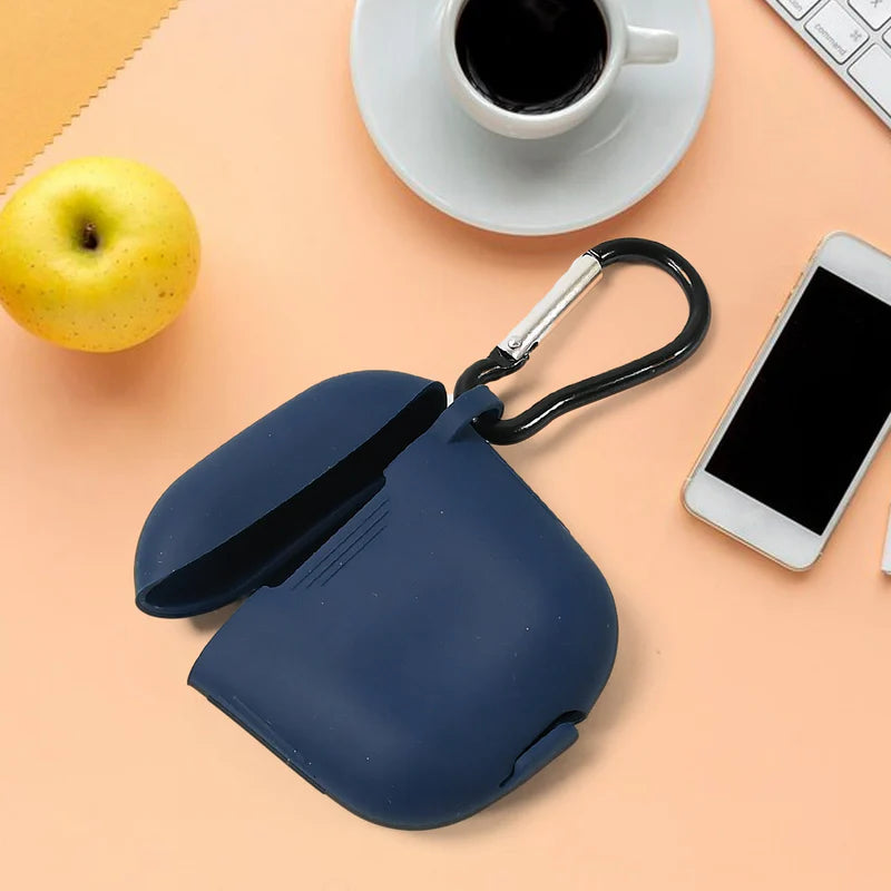 6473&nbsp;Silicone Shockproof Protection Wireless Headphones Carrying Box Cover with Metal Keychain AirPods&nbsp;cover