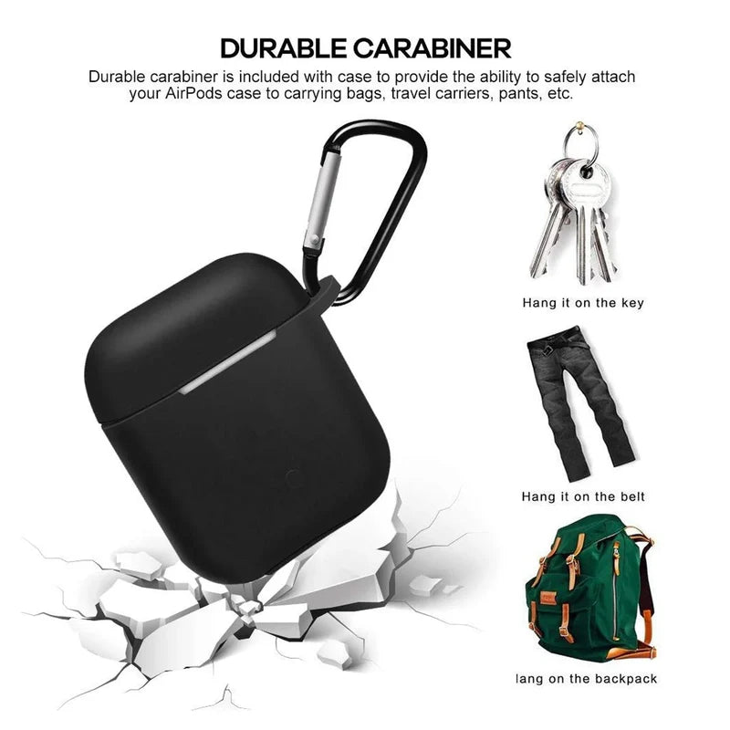 6473&nbsp;Silicone Shockproof Protection Wireless Headphones Carrying Box Cover with Metal Keychain AirPods&nbsp;cover