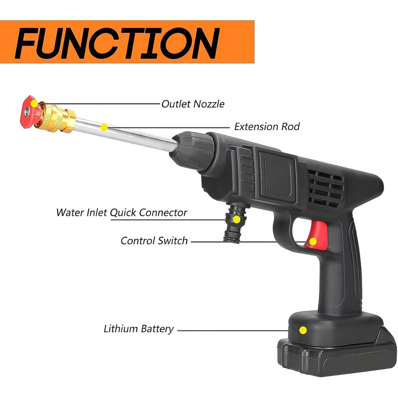 Wireless High Pressure Car Washer Water Spray Gun Double Battery| Rechargeable|(1 Set)