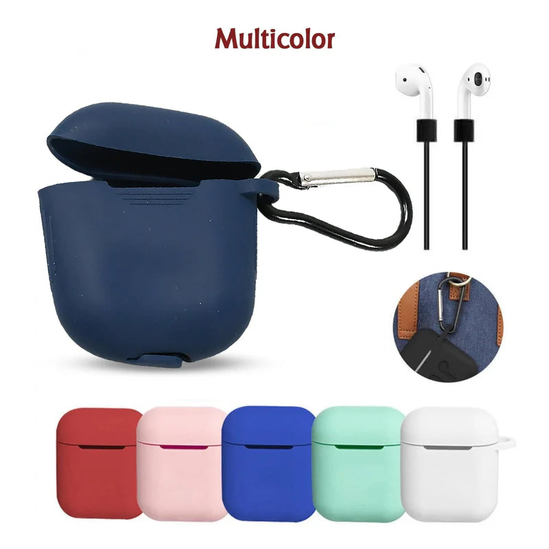 6473&nbsp;Silicone Shockproof Protection Wireless Headphones Carrying Box Cover with Metal Keychain AirPods&nbsp;cover
