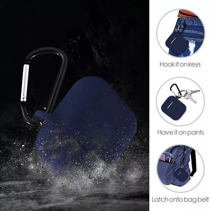 6473&nbsp;Silicone Shockproof Protection Wireless Headphones Carrying Box Cover with Metal Keychain AirPods&nbsp;cover